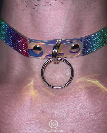 Holographic Rainbow Rhinestone Choker with Metal Rings
