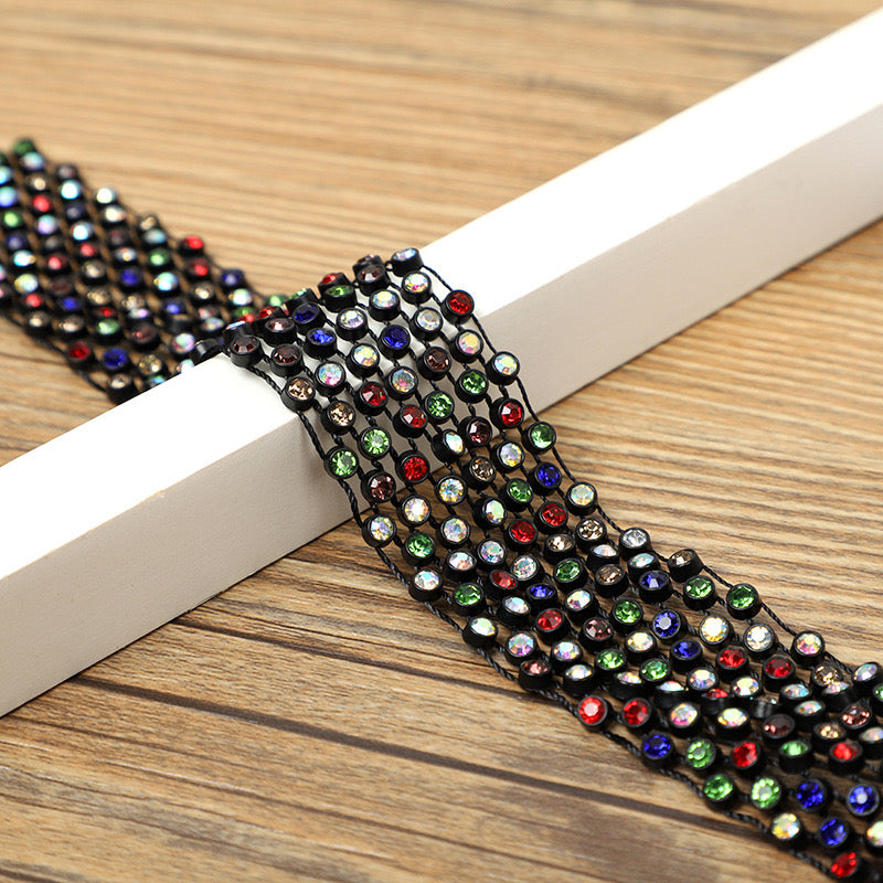 Rhinestone Black Mesh Slim Neck Tie