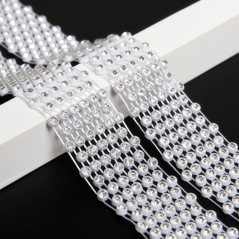 Rhinestone White Mesh Slim Neck Tie