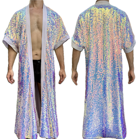 Ethereal Fusion: Pink and Blue Translucent Sequin Kimono