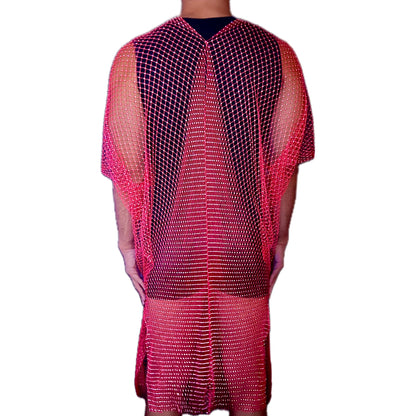 Neon Pink Rhinestone Mesh Kimono