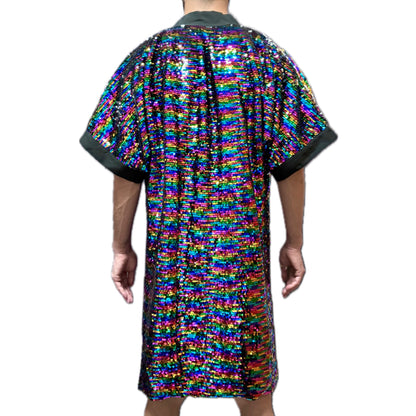 Dazzling Dreamscape: Rainbow Sequin Short Kimono