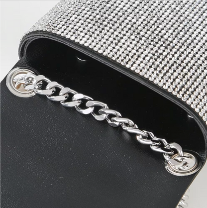 Faux Leather Rhinestone Crossbody Bag with Chain Strap
