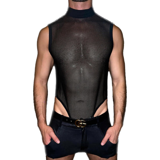 Black Mesh Bodysuit Sexy Gay Sheer Shirt Festival Outfit Mens