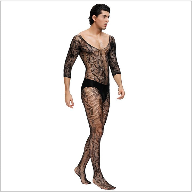Black Stretchy Mesh Bodysuit/Fishnet Body Stocking for Men/Women