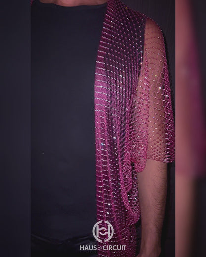 Neon Pink Rhinestone Mesh Kimono