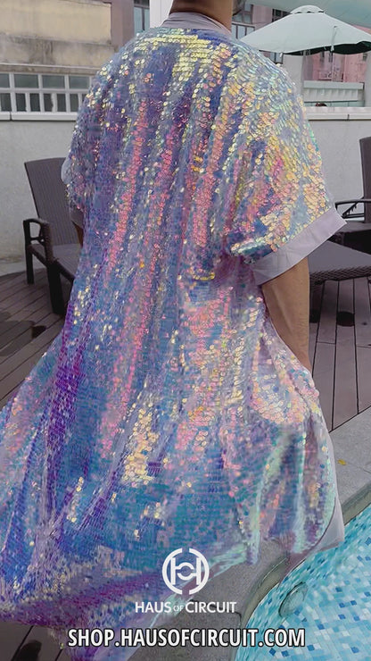 Ethereal Fusion: Pink and Blue Translucent Sequin Kimono