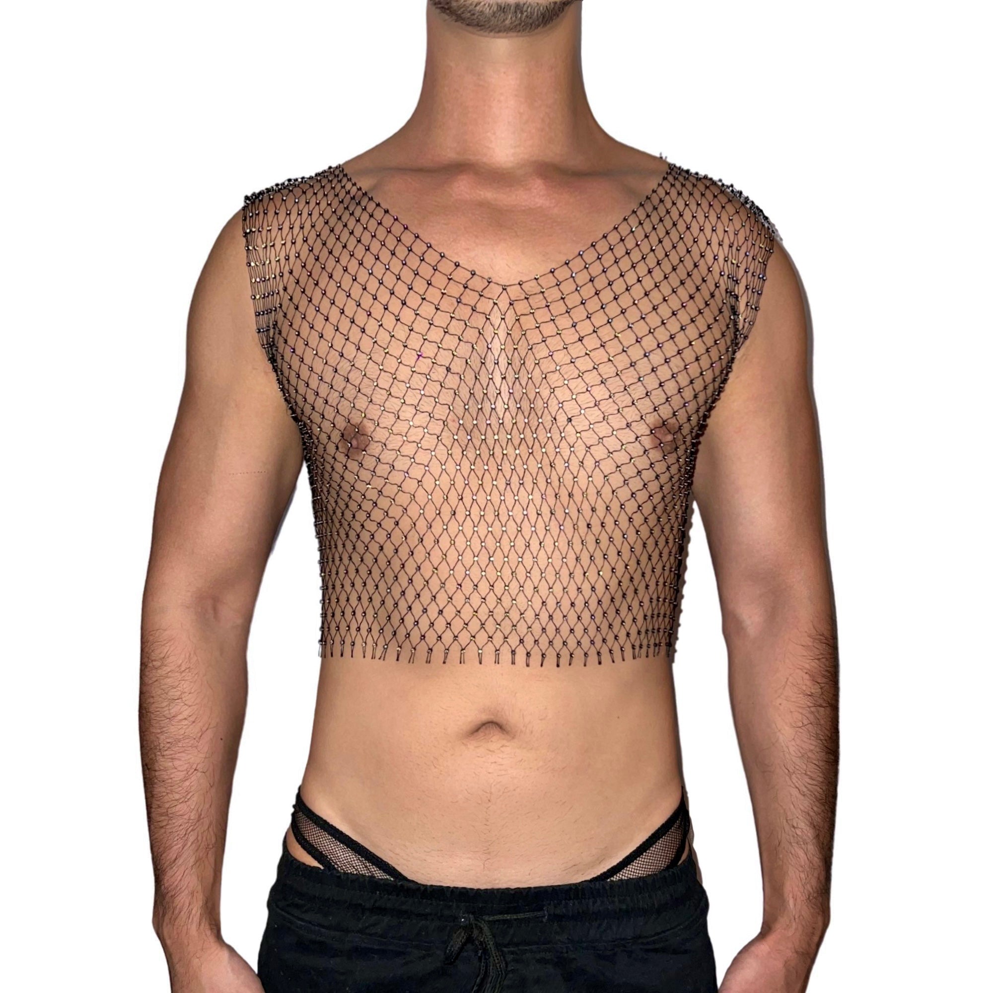 metallic mesh crop top