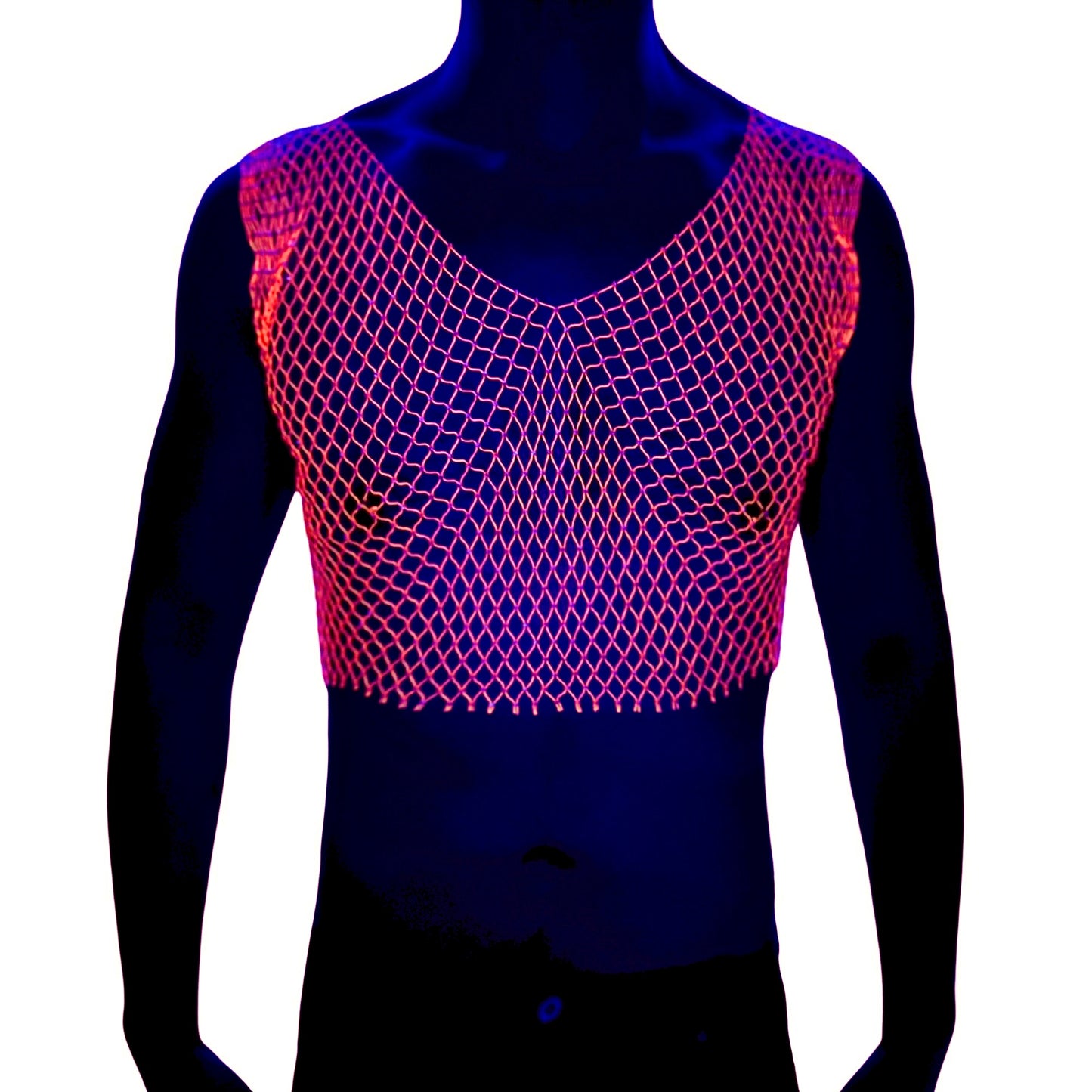 Rhinestone Neon Orange Mesh Crop Top [V Neck]