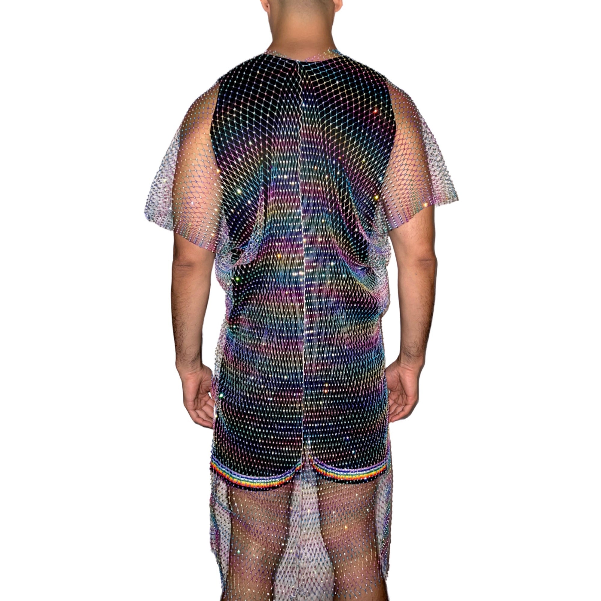 Black Fishnet with Rainbow buy Fur Kimono