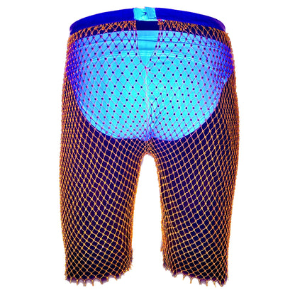 Neon Orange Rhinestone Mesh Shorts