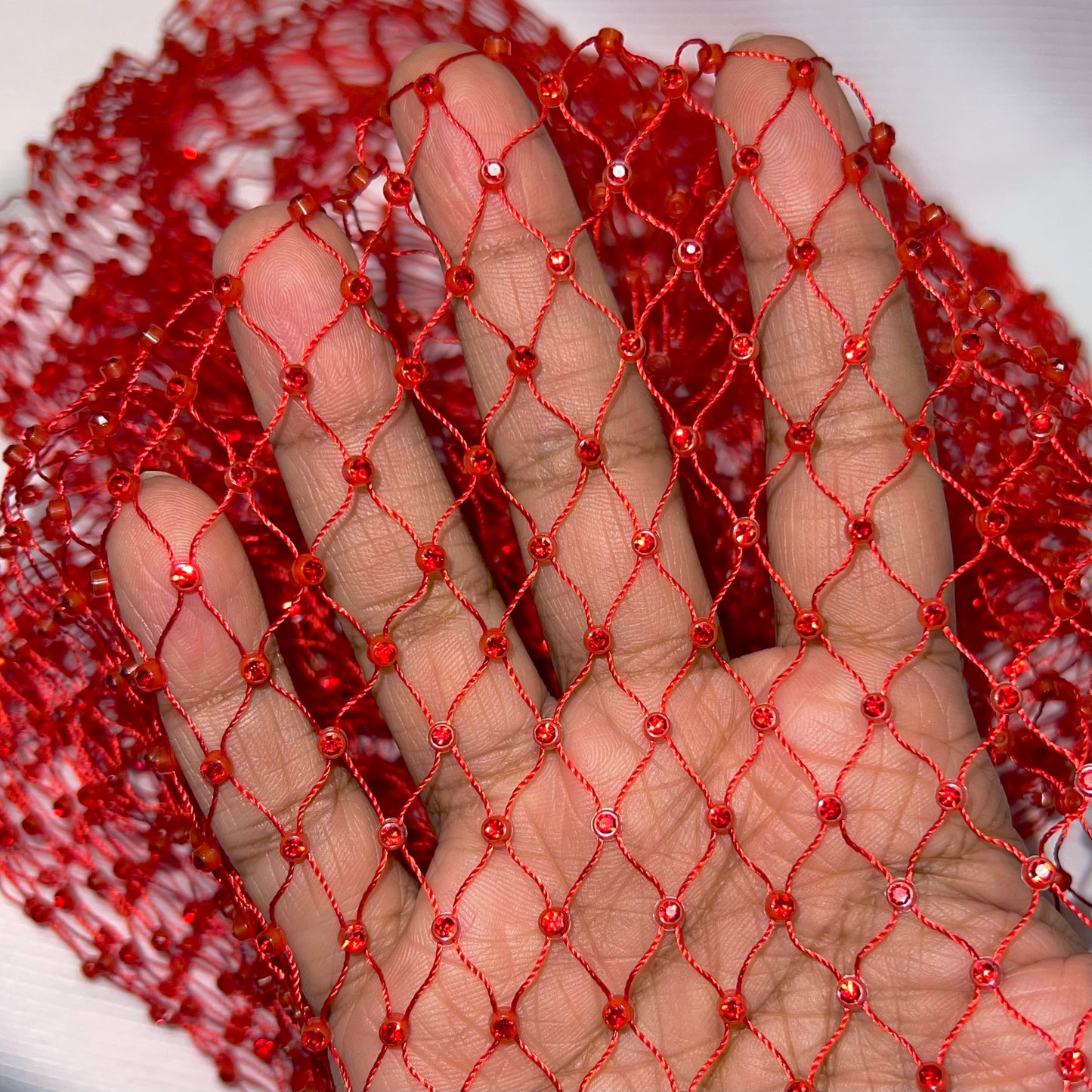 Red Rhinestone Mesh Tank Top [V Neck]